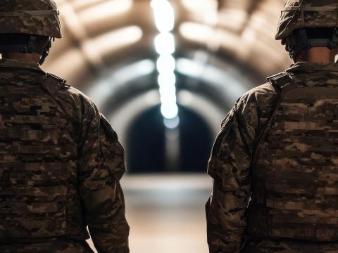 Soldiers stand near a nuclear missile silo deep underground. Photo Credit: Photo18@desing Generated with AI