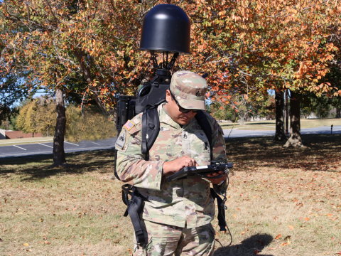 U.S. Army soldier tests out the Spectrum Situational Awareness System (S2AS).  U.S. Army