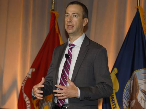 Joseph Welch, deputy to the commanding general, Army Futures Command, speaks at TechNet Augusta on August 21, 2025. Credit: Michael Carpenter
