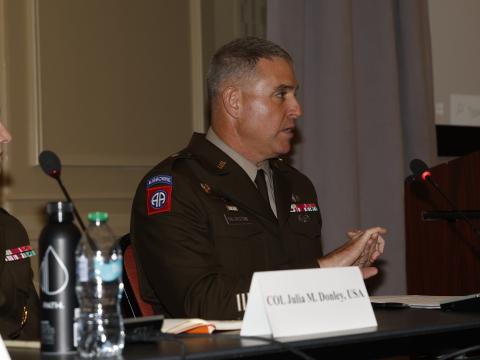 Brig. Gen. Michael Kaloostian, director, Command and Control Cross-Functional Team, Army Futures Command, speaks at TechNet Augusta 2025. Credit: Michael Carpenter Photography