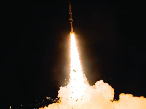 A Black Dagger Zombie missile target, designed to fly a ballistic flight path and demonstrate defensive protection capability, launches from Fort Wingate, New Mexico, November 2024. Courtesy photo