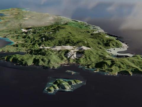 A digital twin generated with space-based data allows for disaster preparedness on the island of Tonga. Image by SpaceData Inc. 