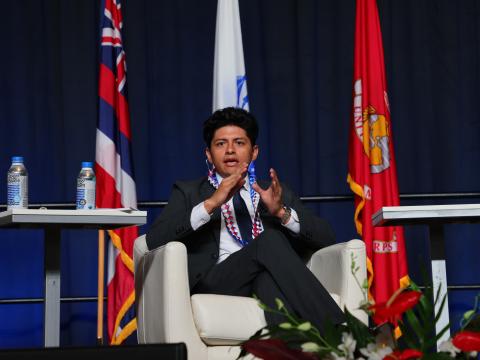 Alan Delgado, division chief of the Joint Coalition Networks Division (G64) at U.S. Army Pacific, speaks at TechNet Indo-Pacific 2025 in Honolulu. Credit: Artistic Mindz Photography