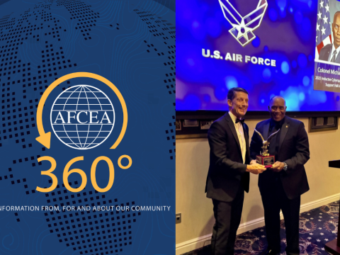 Col. Mike Black, USAF (Ret.), vice president for defense at AFCEA International, gets inducted into the Air Force Cyberspace Operations and Support Hall of Fame's class of 2025. Credit: Col. A.G. Hatcher, USAF (Ret.)