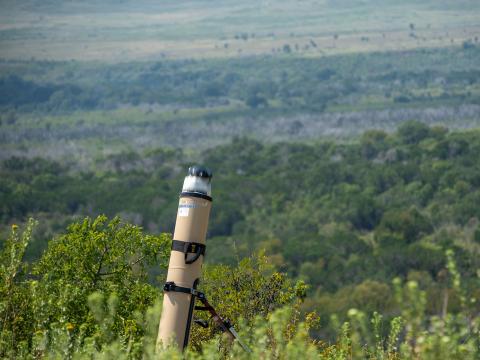 The munition is launched from the Switchblade’s firing mechanism during a Switchblade live-fire exercise on Fort Hood, Texas, September 2025. Credit: U.S. Army photo by Spc. Julian A. Winston 