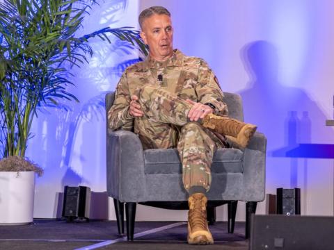 Brig. Gen. Jeffrey Phillips details the ACC A6 role and his vision for the warfighting mission on February 5, 2026, at the Rocky Mountain Cyberspace Symposium. Credit: Zach Watkins, LVTD Digital