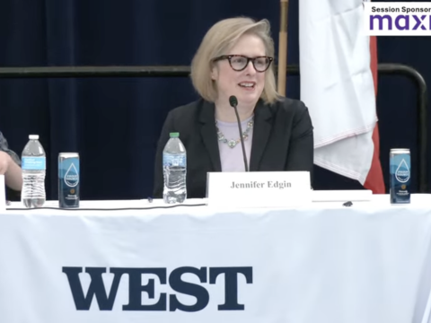 Jennifer Edgin, acting deputy chief of naval operations for information warfare in the N2/N6, and acting director of naval intelligence, speaks at AFCEA West 2026 held in San Diego.