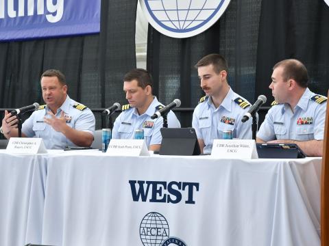 U.S. Coast Guard panelists speak at WEST 2026 in San Diego. Photo Credit: Karras Photography