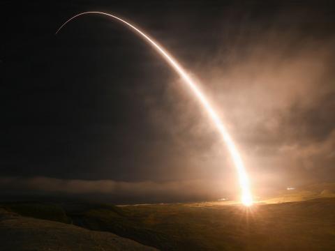 A U.S. unarmed Minuteman III Intercontinental Ballistic Missile (ICBM) launches during an operational test on March 3, 2026, at Vandenberg Space Force Base, California. To defend against adversarial ICBM, hypersonic and other advanced missile threats, the United States is rapidly pursuing the Golden Dome concept. U.S. Space Force photo by Staff Sgt. Joshua LeRoi 