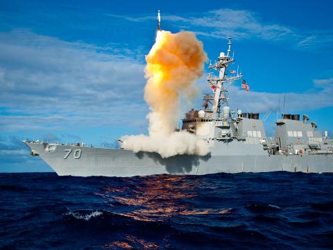 egis-class destroyed USS Hopper launches an interceptor missile during an exercise. Courtesy photo from the U.S. Navy