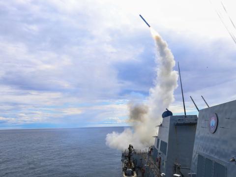 The USS Thomas Hudner fires a land attack missile in support of Operation Epic Fury in the U.S. Central Command area of responsibility, March 1, 2026. Credit: U.S. Navy