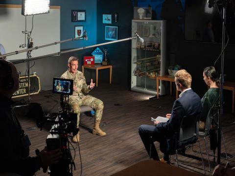 Lt. Gen. Paul Stanton, director of DISA and the commander of the Department of War Cyber Defense Command, speaks during an exclusive, sit-down interview with SIGNAL Media. Credit: Edward Cannon, DISA photographer