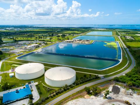 A lagoon wastewater treatment plant in Bradenton, Florida, treats, filters and recycles wastewater for future use. States, such as Florida, rely heavily on the federal government’s State and Local Cybersecurity Grant Program to add key protections to critical infrastructure, including water treatment plants. Credit: Dennis MacDonald/stock.adobe.com