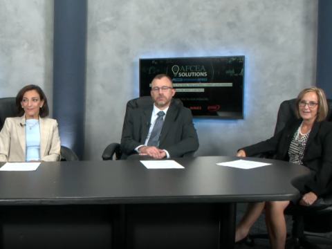 Katie Arrington (l), Stacy Bostjanick (r) and Mike Snyder (c) discuss CMMC requirements and their importance.