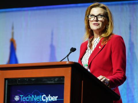 U.S. Department of War CIO Kirsten Davies speaks at TechNet Cyber on June 2, 2026. Credit: Pure Light Images