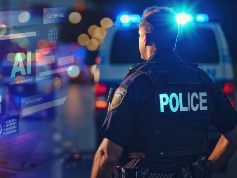 Over the last year, law enforcement organizations have been adding artificial intelligence tools in scores of use cases. Credit: Graphic designed by Chris D’Elia using Adobe Stock images by Anthony Weercut and Matthew generated with AI
