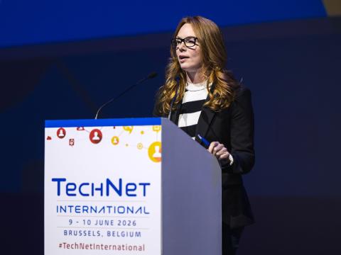 Angel Smith, president of global public sector, Virtru, speaks at TechNet International in Brussels. Credit: Matthieu Labey Photographer