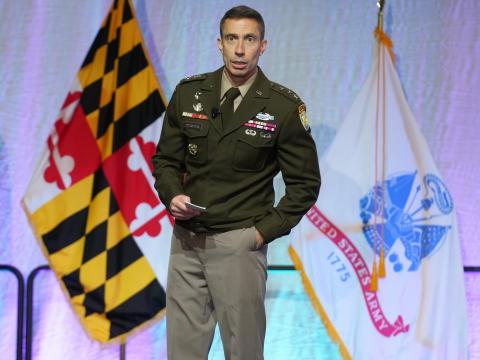 Lt. Gen. Paul Stanton, director of the Defense Information Systems Agency, speaks at TechNet Cyber 2026 in Baltimore. Pure Light Images