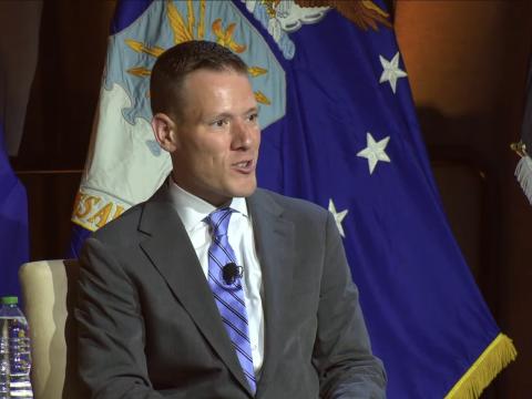 Brandon Pugh, principal cyber advisor, Department of the Army, speaks at TechNet Augusta, August 19, 2026.