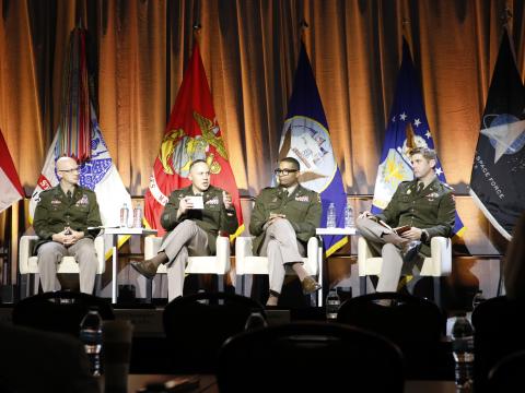 Panelists discuss the Army’s overhaul of the system development and acquisition process at TechNet Augusta, August 19, 2026. Credit: Hillary Kay Studios