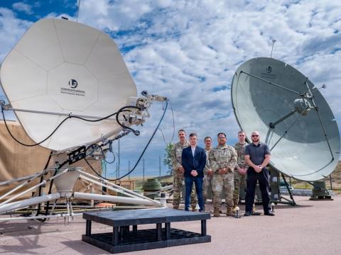 Mission Delta 3 Guardians sharpen their tactical edge by running live electronic warfare scenarios on the Ground Multi-band Terminal and Quad-band Large Aperture Antenna at Peterson Space Force Base, Colorado, July 27, 2026. Peterson, already home to technical warfighters and civilians, is gaining a new organization and more personnel, with the addition of the $4 billion Infrastructure Portfolio Acquisition Executive, from the Los Angeles Air Force Base. Credit: U.S. Space Force photo by Dave Grim