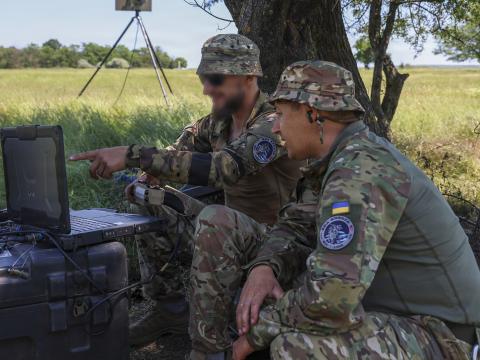 Ukrainian marines demonstrate FlyEye drone operations during the NATO-led Sea Breeze 26 exercise in Romania. Credit: Photo by MC3 Jackson Wanous/U.S. Navy