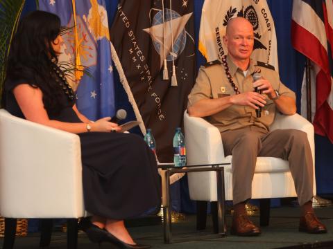 Brig. Gen. Michael L. Smith, C4/Cyber director, J6, U.S. Pacific Command, speaks at TechNet Indo-Pacific 2026 in a fireside chat with industry. Credit: Artistic Mindz Photography