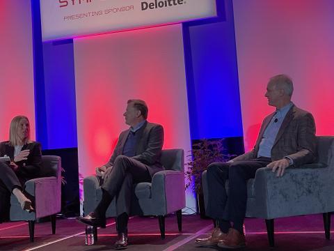 CIOs from different part of the Defense Department talk about cybersecurity issues during a panel at the Rocky Mountain Cyberspace Symposium 2022.
