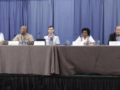 A panel of -6s from U.S. Indo-Pacific Command organizations discuss the importance of the space and cyber domains. Credit: Bob Goodwin Photography