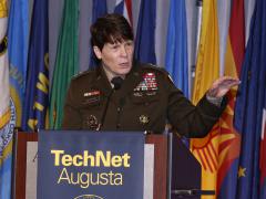 Lt. Gen. Maria Gervais, USA, deputy commanding general and chief of staff, U.S. Army Training and Doctrine Command, speaks on August 16 at AFCEA's TechNet Augusta conference. Credit: Michael Carpenter