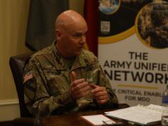 Lt. Gen. John Morrison Jr., Army deputy chief of staff, G-6, discusses the Army’s plans for bring-you-own-device during a media roundtable at AFCEA’s TechNet Augusta 2022 conference. Credit: Michael Carpenter