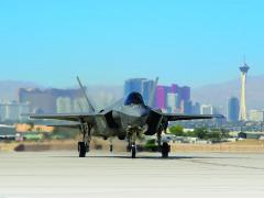 A Royal Australian Air Force F-35A taxis out for a routine training mission at Nellis Air Force Base, Nevada, in May 2022. The base’s Shadow Operations Center, known as ShOC-N, runs developmental testing and experimentation behind the scenes of the base’s activity to advance important emerging technologies such as Joint All-Domain Command and Control. Credit: U.S. Air National Guard photo by Staff Sgt. Adam Welch