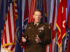 Maj. Gen. Christopher Eubank, commanding general, U.S. Army Network Enterprise Technology Command, speaks at TechNet Augusta. Credit: Michael Carpenter