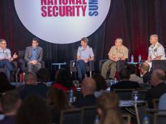 Panelists at the Intelligence and National Security Summit discuss the military’s intelligence needs. Credit: Herman Farrer