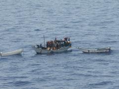 A British military support ship thwarted a pirate attack on a merchant vessel in the Gulf of Aden recovering hostages and arresting Somali pirates in this 2009 action. Courtesy Photo, U.S. Naval Forces Central Command, U.S. 5th Fleet.