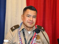 Col. Ronnie Geronimo, USA, director of Communications, Special Operations Command Pacific, speaks at TechNet Indo-Pacific in Honolulu. Credit: Tony Grillo