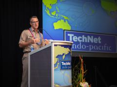 Maj. Gen. Joshua M. Rudd, USA, Chief of Staff, U.S. Indo-Pacific Command, speaks at AFCEA's TechNet Indo-Pacific conference on November 1. Photo by Tony Grillo