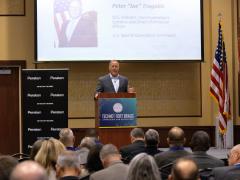 Keynote speaker Peter J. Tragakis presents to a packed room at the annual TechNet Fort Bragg Symposium and Exposition 2023. Photo by Chris Levi