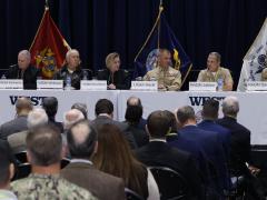 Senior Navy and Marine Corps leaders discuss the development of future capabilities forces in the Pacific during a panel at WEST 2023. Credit: Michael Carpenter