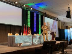 Vice Chief of Staff of the U.S. Army, Gen. Randy George, who is slated to become the Army’s next Chief, speaks to 1,200 Army and industry officials during the service’s Technical Exchange Meeting in Philadelphia on May 24.