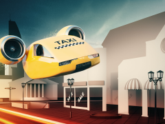 Flying taxis are no longer just a Hollywood idea, homeland security conference panelists say. Shutterstock image by sergeysan1.