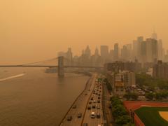 In June, Canadian wildfire smoke creates a hazy New York City skyline. Credit: lev radin/Shutterstock