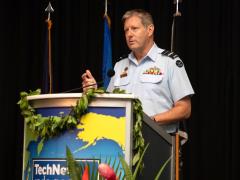 AVM Carl Newman, RAAF, delivers a keynote speech at TechNet Indo-Pacific 2023. Credit: Artistic Mindz Photography