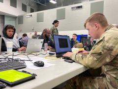 A cyber operations specialist defends systems during Exercise Locked Shields 2023, under the leadership of the Defense Information Security Agency (DISA). Credit: Maj. Holli Nelson, U.S. Air National Guard.