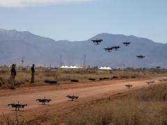 The Army demonstrated unmanned aerial system swarming capabilities during Vanguard 23 at Fort Huachuca and intends to demonstrate new capabilities at Vanguard 24 this fall. U.S. Army photo by Aaron Duerk
