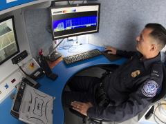 U.S. Customs and Border Protection supports Super Bowl XLIX safety by using a nonintrusive inspection vehicle to review vehicles entering the Super Bowl area. Photo by Donna Burton