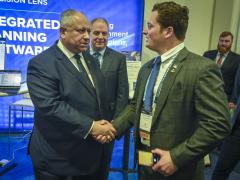 Secretary of the Navy Carlos Del Toro speaks with industry executives at an event in Washington, D.C. Photo credit: Mass Communication Specialist 2nd Class Jared Mancuso, U.S. Navy.