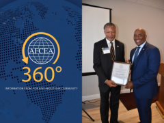 AFCEA Space Coast Chapter president Tony Brown celebrates the launch of the chapter with AFCEA International's Vice President for Defense Mike Black.