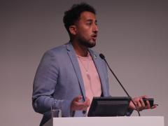 Sabastian Hague, head of defensive content at Hack The Box, speaks Friday at AFCEA's TechNet International in Brussels.