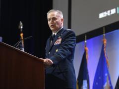 Gen. Timothy Haugh, USAF, commander, CYBERCOM, discusses artificial intelligence solutions during TechNet Cyber 2024.